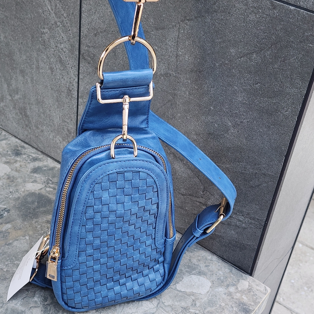 Pretty Simple Women's Waverly Navy Woven Vegan Leather Sling Crossbody Bag - Picture 4 of 7
